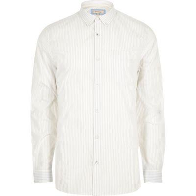 River Island Mens White Stripe Long Sleeve Slim Fit Shirt