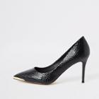 River Island Womens Point Toe Croc Mid Heel Court Shoes