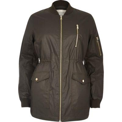 River Island Womens Waxed Longline Bomber Jacket