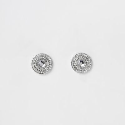 River Island Womens White Diamante Pave Circle Stud Earrings