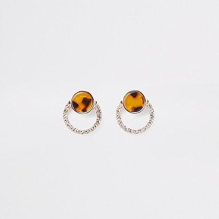 River Island Womens Gold Color Tortoise Rhinestone Stud Earring