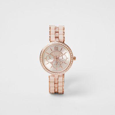 River Island Womens Plus Rose Gold Tone Slim Diamante Watch