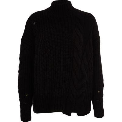 River Island Womens Mixed Cable Knit High Neck Sweater