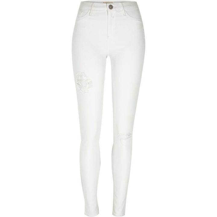 River Island Womens White Ripped Molly Jeggings
