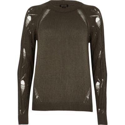 River Island Womens Distressed Sleeve Sweater