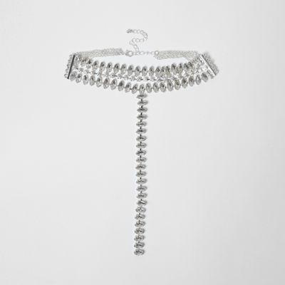 River Island Womens Silver Tone Jewel Drop Cup Chain Choker