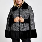 River Island Womens Plus Boucle Faux Fur Collar Cape Coat