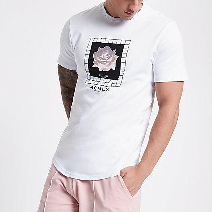 River Island Mens Concept White Floral Slim Fit T-shirt