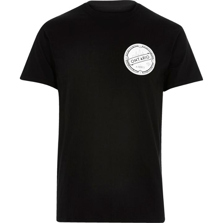River Island Mensblack Ontario Chest Print T-shirt