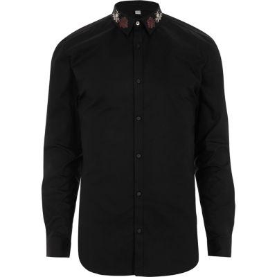 River Island Mens Embroidered Collar Muscle Fit Shirt