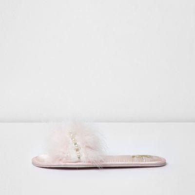 River Island Womens Embellished Feather Slippers