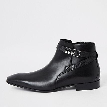 River Island Mens Leather Pointed Toe Buckle Boot