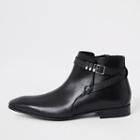 River Island Mens Leather Pointed Toe Buckle Boot