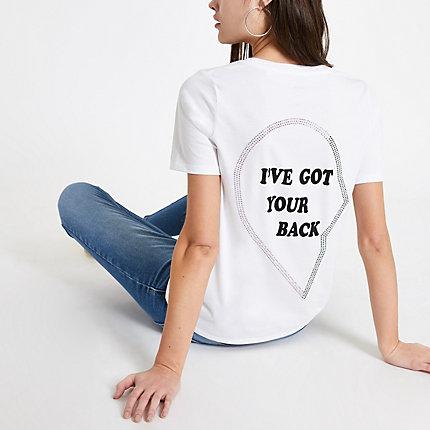 River Island Womens White Ftbc Charity Diamante Heart T-shirt