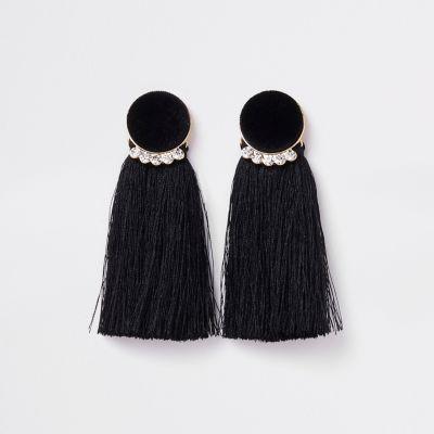 River Island Womens Gold Tone Velvet Circle Tassel Earrings