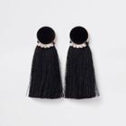 River Island Womens Gold Tone Velvet Circle Tassel Earrings