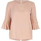 River Island Womens Crochet Trim Bell Sleeve Top