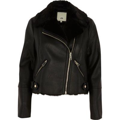 River Island Womens Faux Fur Lined Biker Jacket