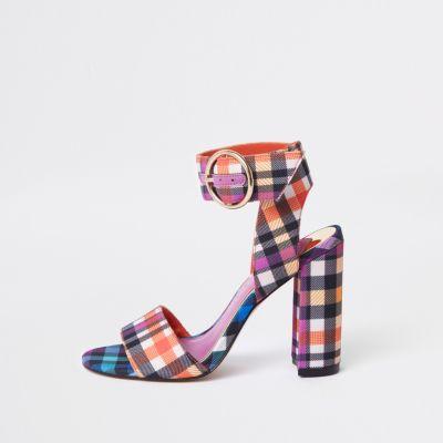 River Island Womens Check Print Block Heel Sandals