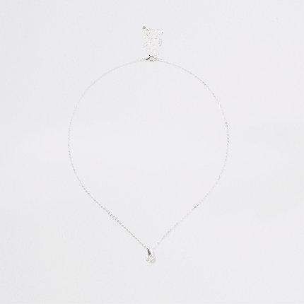 River Island Womens Silver Tone Diamante Pendant Necklace