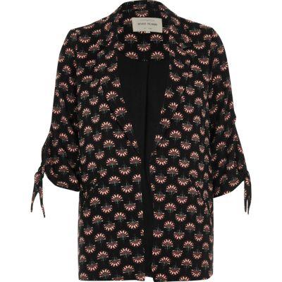 River Island Womens Fan Print Tie Sleeve Blazer