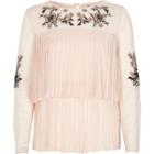 River Island Womens Pleated Floral Embroidered Top