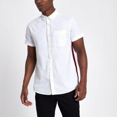 River Island Mens White Short Sleeve Side Stripe Oxford Shirt