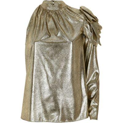 River Island Womens Gold Metallic One Shoulder Top