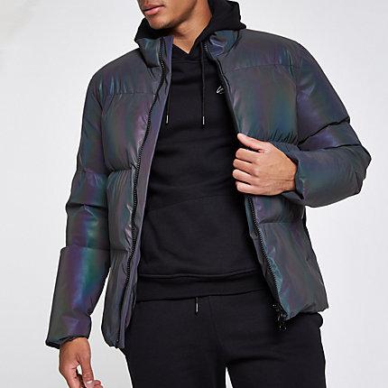 River Island Mens Iridescent Funnel Neck Puffer Jacket