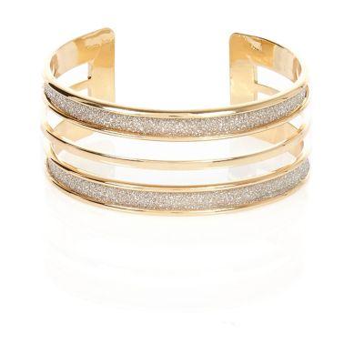 River Island Womens Gold Tone Glitter Multi Row Bangle
