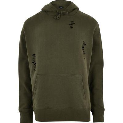 River Island Mens Distressed Hoodie