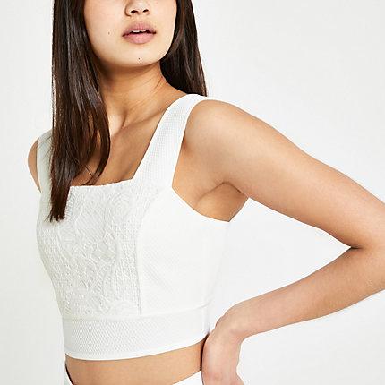 River Island Womens White Lace Crop Top