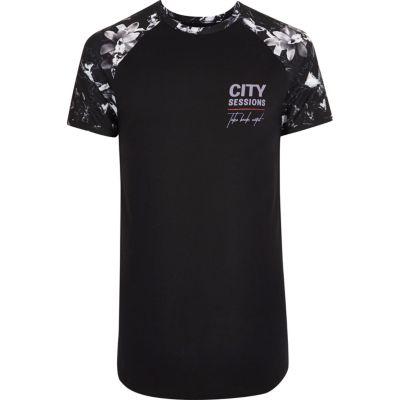 River Island Mens Mono Floral Raglan Muscle Fit T-shirt