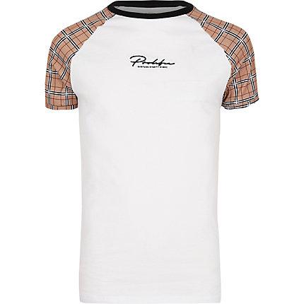 River Island Mens White Prolific Check Raglan Muscle T-shirt