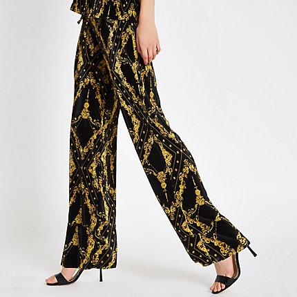 River Island Womens Chain Print Plisse Wide Leg Trousers