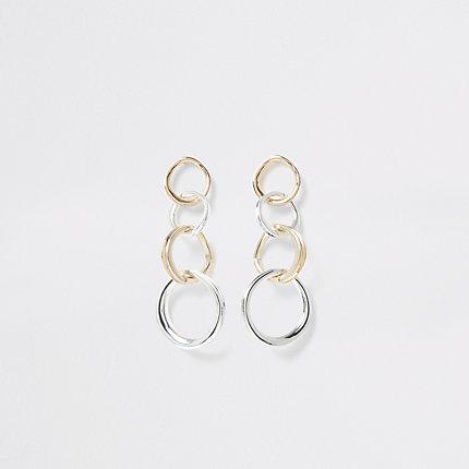 River Island Womens Silver And Gold Colour Ring Drop Earrings