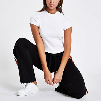 River Island Womens White Rib Crew Neck Crop T-shirt