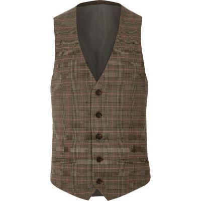 River Island Mens And Pink Check Suit Vest