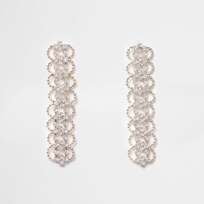 River Island Womens Rose Gold Tone Diamante Scallop Drop Earrings