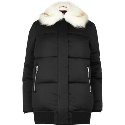River Island Womens Puffer Coat With Faux Fur Trim