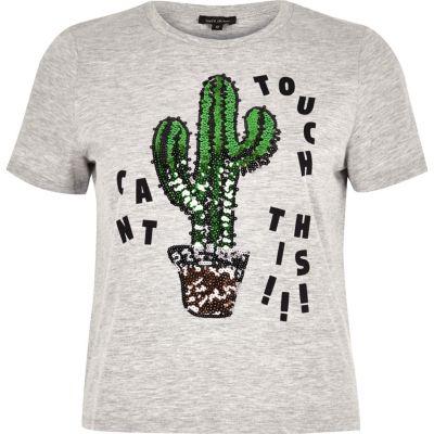 River Island Womens Petite Cactus Sequin Print T-shirt