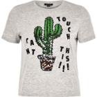 River Island Womens Petite Cactus Sequin Print T-shirt