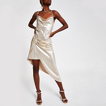 River Island Womens Gold Asymmetric Slip Dress