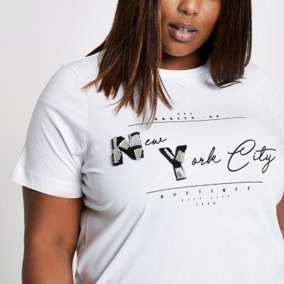 River Island Womens Plus White 'new York' Embellished T-shirt