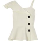 River Island Womens White One Shoulder Button Up Top