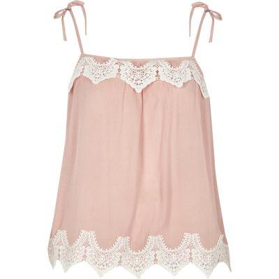 River Island Womens Cutwork Lace Tie Shoulder Cami Top
