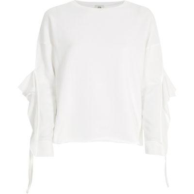 River Island Womens White Frill Sleeve Sweatshirt