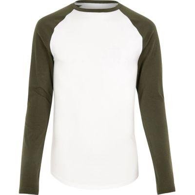 River Island Mens White Raglan Muscle Fit Long Sleeve T-shirt