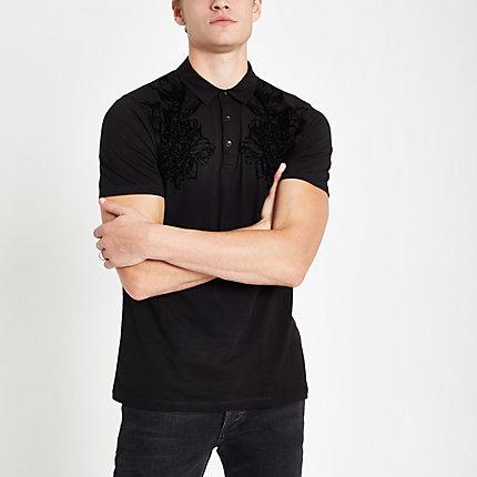 River Island Mens Flock Print Polo Shirt