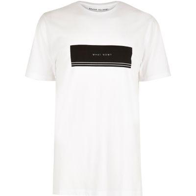 River Island Mens White 'what Now' Print Longline T-shirt